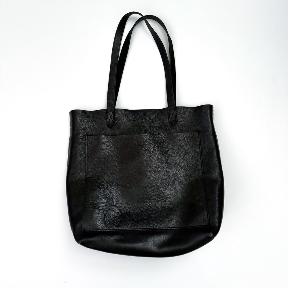 Madewell Medium Pocket Transport Tote Black Leather Unlined Bag